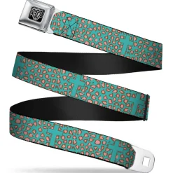 BD Wings Logo CLOSE-UP Full Color Black Silver Seatbelt Belt - Cross Repeat Leopard Turquoise/Pink Webbing