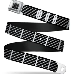 BD Wings Logo CLOSE-UP Full Color Black Silver Seatbelt Belt - Guitar Neck Black/White Webbing