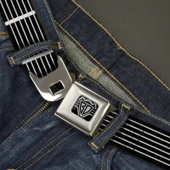 BD Wings Logo CLOSE-UP Full Color Black Silver Seatbelt Belt - Guitar Neck Black/White Webbing