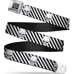 BD Wings Logo CLOSE-UP Full Color Black Silver Seatbelt Belt - Metal Skull Black/White Webbing