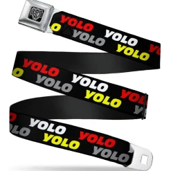BD Wings Logo CLOSE-UP Full Color Black Silver Seatbelt Belt - YOLO2 Black/Red/White/Gray/Yellow Webbing