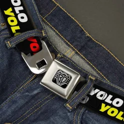 BD Wings Logo CLOSE-UP Full Color Black Silver Seatbelt Belt - YOLO2 Black/Red/White/Gray/Yellow Webbing