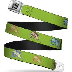 BD Wings Logo CLOSE-UP Full Color Black Silver Seatbelt Belt - Marlin Green/Multi Color Webbing