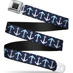 BD Wings Logo CLOSE-UP Full Color Black Silver Seatbelt Belt - Anchor2 Flip CLOSE-UP Navy/Baby Blue/White Webbing