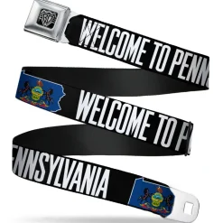 BD Wings Logo CLOSE-UP Full Color Black Silver Seatbelt Belt - Pennsylvania Flag Silhouette WELCOME TO PENNSYLVANIA Webbing