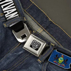 BD Wings Logo CLOSE-UP Full Color Black Silver Seatbelt Belt - Pennsylvania Flag Silhouette WELCOME TO PENNSYLVANIA Webbing