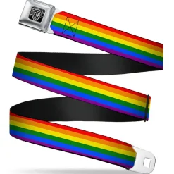 BD Wings Logo CLOSE-UP Full Color Black Silver Seatbelt Belt - Flag Pride Rainbow Webbing