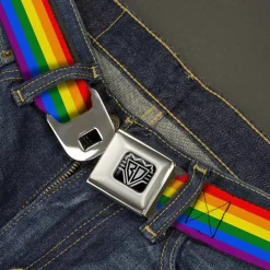 BD Wings Logo CLOSE-UP Full Color Black Silver Seatbelt Belt - Flag Pride Rainbow Webbing