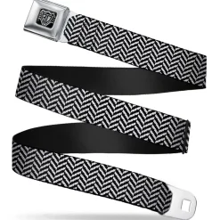 BD Wings Logo CLOSE-UP Full Color Black Silver Seatbelt Belt - Herringbone Jagged Black/White Webbing