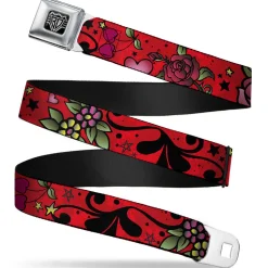 BD Wings Logo CLOSE-UP Full Color Black Silver Seatbelt Belt - Mom & Dad CLOSE-UP Red Webbing