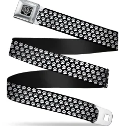 BD Wings Logo CLOSE-UP Full Color Black Silver Seatbelt Belt - Paw Print Black/White Webbing