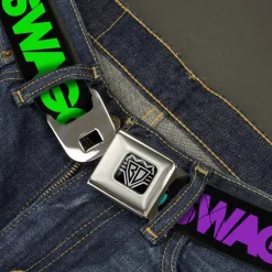 BD Wings Logo CLOSE-UP Full Color Black Silver Seatbelt Belt - SWAGG Black/Hot Pink/Turquoise/Purple/Neon Green Webbing