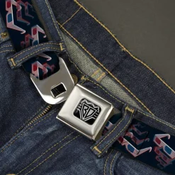 BD Wings Logo CLOSE-UP Full Color Black Silver Seatbelt Belt - 3-D Glasses Black Webbing