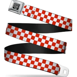BD Wings Logo CLOSE-UP Full Color Black Silver Seatbelt Belt - Checker Red/White Webbing