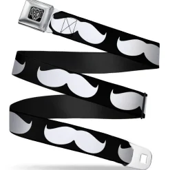 BD Wings Logo CLOSE-UP Full Color Black Silver Seatbelt Belt - Mustache Black/White Webbing