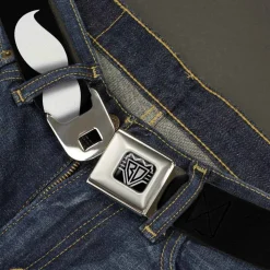 BD Wings Logo CLOSE-UP Full Color Black Silver Seatbelt Belt - Mustache Black/White Webbing