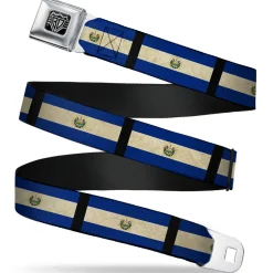 BD Wings Logo CLOSE-UP Full Color Black Silver Seatbelt Belt - El Salvador Flag/Black Webbing