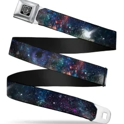 BD Wings Logo CLOSE-UP Full Color Black Silver Seatbelt Belt - Galaxy Collage Webbing