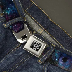 BD Wings Logo CLOSE-UP Full Color Black Silver Seatbelt Belt - Galaxy Collage Webbing