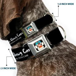 Beach Dawg Care Paw Logo Full Color Black Seatbelt Buckle Collar - BEACH DAWG CARE ALL DOGS ARE EQUAL Black/White
