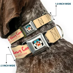 Beach Dawg Care Paw Logo Full Color Black Seatbelt Buckle Collar - BEACH DAWG CARE ALL DOGS ARE EQUAL Cream/Pink