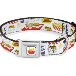 Beavis and Butt-Head BURGER WORLD Logo Full Color White Seatbelt Buckle Collar - BEAVIS AND BUTT-HEAD Burger World Icons Collage White