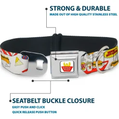 Beavis and Butt-Head BURGER WORLD Logo Full Color White Seatbelt Buckle Collar - BEAVIS AND BUTT-HEAD Burger World Icons Collage White