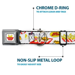 Beavis and Butt-Head BURGER WORLD Logo Full Color White Seatbelt Buckle Collar - BEAVIS AND BUTT-HEAD Burger World Icons Collage White