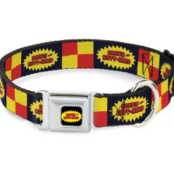 BEAVIS AND BUTT-HEAD Title Logo Full Color Black/Yellow/Red Seatbelt Buckle Collar - BEAVIS AND BUTT-HEAD Title Logo Checker Black/Red/Yellow