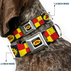 BEAVIS AND BUTT-HEAD Title Logo Full Color Black/Yellow/Red Seatbelt Buckle Collar - BEAVIS AND BUTT-HEAD Title Logo Checker Black/Red/Yellow