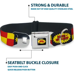BEAVIS AND BUTT-HEAD Title Logo Full Color Black/Yellow/Red Seatbelt Buckle Collar - BEAVIS AND BUTT-HEAD Title Logo Checker Black/Red/Yellow