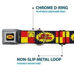 BEAVIS AND BUTT-HEAD Title Logo Full Color Black/Yellow/Red Seatbelt Buckle Collar - BEAVIS AND BUTT-HEAD Title Logo Checker Black/Red/Yellow