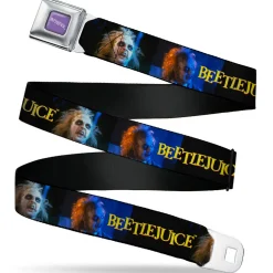 BEETLEJUICE Text Logo Full Color Purple/White Seatbelt Belt - BEETLEJUICE Title Logo and Expressions Black Webbing
