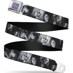 BEETLEJUICE Text Logo Full Color Purple/White Seatbelt Belt - Beetlejuice Character Face Blocks Black/White Webbing