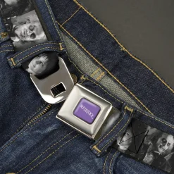 BEETLEJUICE Text Logo Full Color Purple/White Seatbelt Belt - Beetlejuice Character Face Blocks Black/White Webbing