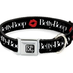 BETTY BOOP Text Heart Logo Full Color Black/White Seatbelt Buckle Collar - BETTY BOOP Text and Kiss Black/White/Red