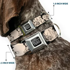 BETTY BOOP Text Heart Logo Full Color Black/White Seatbelt Buckle Collar - Betty Boop Biker Betty Poses Beige/Black