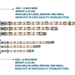 BETTY BOOP Text Heart Logo Full Color Black/White Seatbelt Buckle Collar - Betty Boop Biker Betty Poses Beige/Black