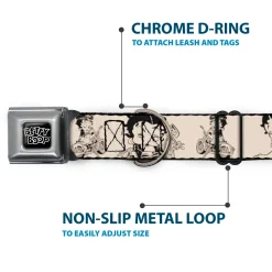 BETTY BOOP Text Heart Logo Full Color Black/White Seatbelt Buckle Collar - Betty Boop Biker Betty Poses Beige/Black