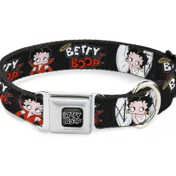 BETTY BOOP Text Heart Logo Full Color Black/White Seatbelt Buckle Collar - BETTY BOOP Angel and Devil Poses with Text Black/White/Red