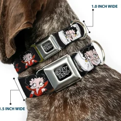 BETTY BOOP Text Heart Logo Full Color Black/White Seatbelt Buckle Collar - BETTY BOOP Angel and Devil Poses with Text Black/White/Red