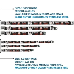 BETTY BOOP Text Heart Logo Full Color Black/White Seatbelt Buckle Collar - BETTY BOOP Angel and Devil Poses with Text Black/White/Red