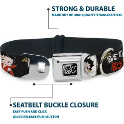 BETTY BOOP Text Heart Logo Full Color Black/White Seatbelt Buckle Collar - BETTY BOOP Angel and Devil Poses with Text Black/White/Red