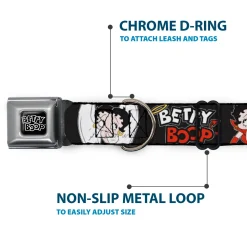 BETTY BOOP Text Heart Logo Full Color Black/White Seatbelt Buckle Collar - BETTY BOOP Angel and Devil Poses with Text Black/White/Red