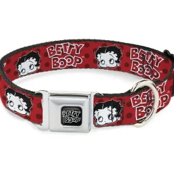BETTY BOOP Text Heart Logo Full Color Black/White Seatbelt Buckle Collar - BETTY BOOP Face and Text Polka Dot Reds/Black/White