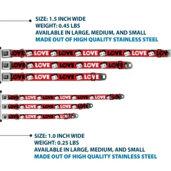 BETTY BOOP Text Heart Logo Full Color Black/White Seatbelt Buckle Collar - Betty Boop Face and LOVE Text Red/Black/White