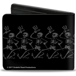 Bi-Fold Wallet - GRATEFUL DEAD Steal Your Face Logo Dancing Skeletons Black Gray Red White Blue