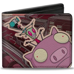Bi-Fold Wallet - Invader Zim GIR and Piggy Scene with Title Logo Reds