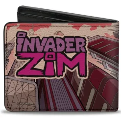 Bi-Fold Wallet - Invader Zim GIR and Piggy Scene with Title Logo Reds