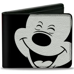 Bi-Fold Wallet - Mickey Mouse Smiling Face Black White + Buttons Red Yellow